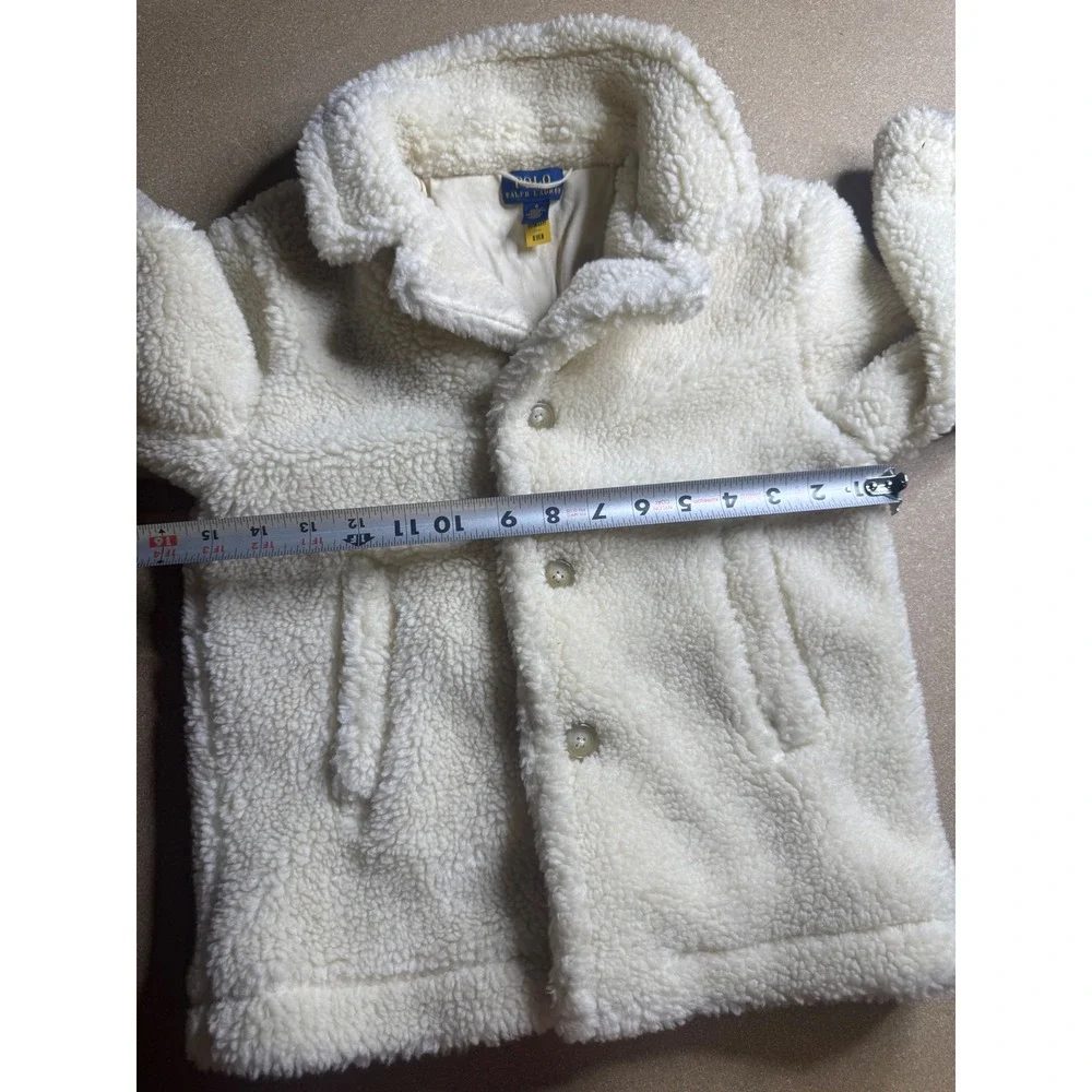 Polo Ralph Lauren Kids Sherpa‎ Fleece Jacket Cream White Button Up Coat Size 6